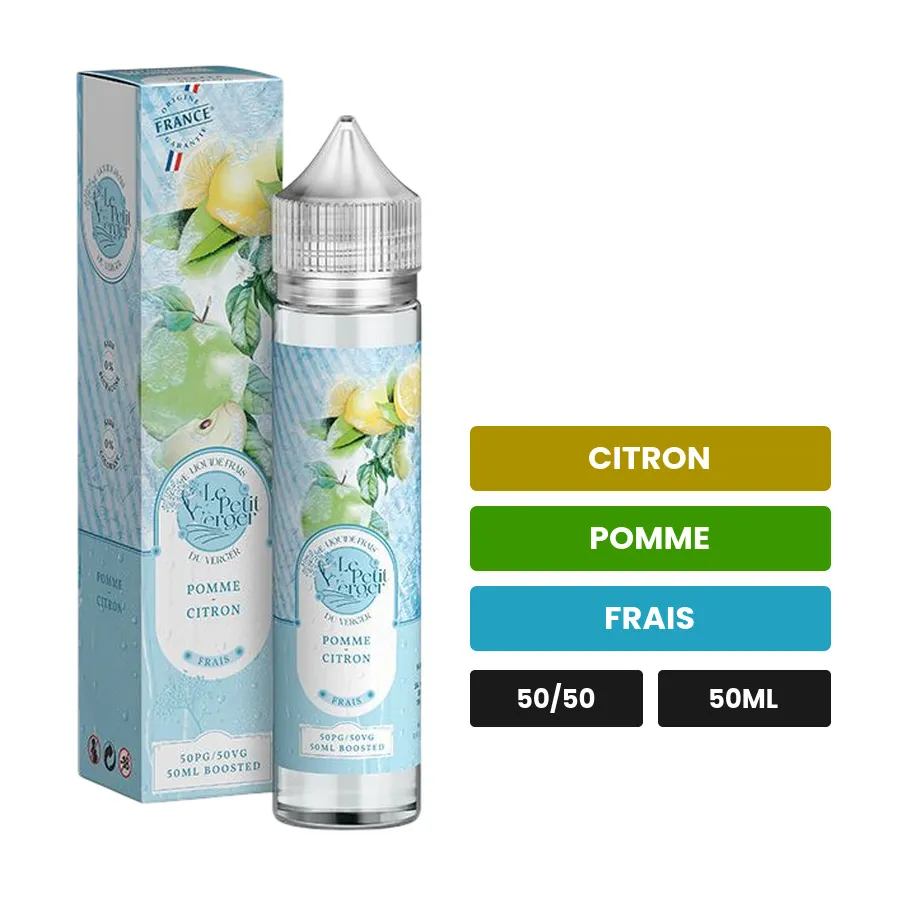 E-liquide Pomme Citron de Savourea, 50 ml, saveurs citron, pomme et frais.