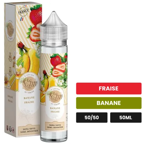 E-liquide Banane Fraise de Savourea, 50 ml, saveurs fraise et banane.