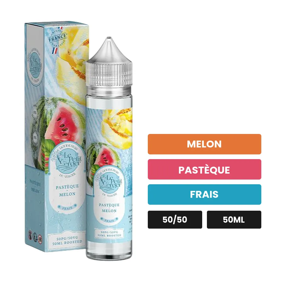 E-liquide Pasteque Melon de Savourea, 50 ml, saveurs melon, pastèque et frais.