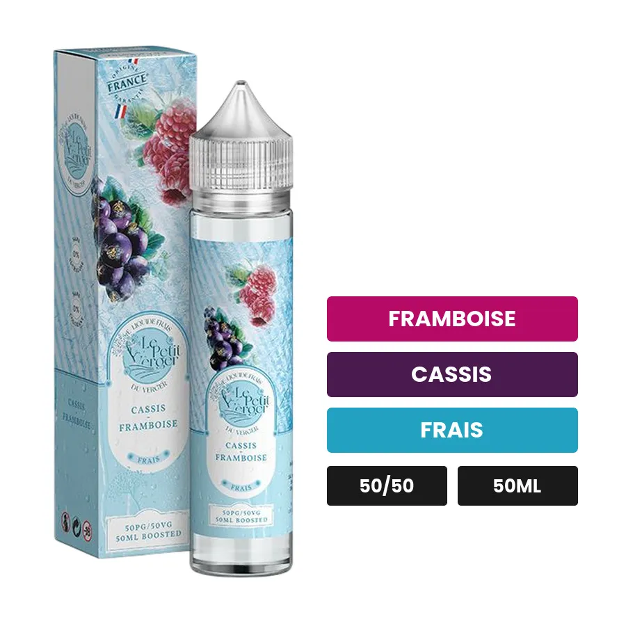 E-liquide Cassis Framboise de Savourea, 50 ml, saveurs framboise, cassis et frais.