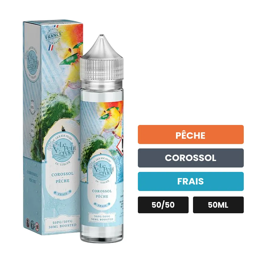 E-liquide Corossol Pêche de Savourea, 50 ml, saveurs pêche, corossol et frais.