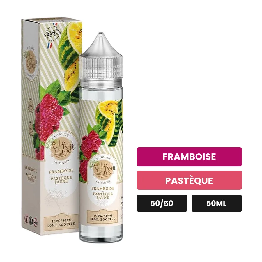 E-liquide Framboise Pastèque Jaune de Savourea, 50 ml, saveurs framboise et pastèque.