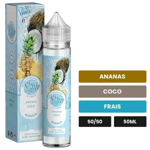 E-liquide Ananas Coco de Savourea, 50 ml, saveurs ananas, coco et frais.