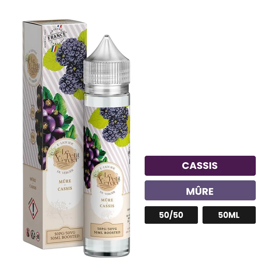 E-liquide Mûre Cassis de Savourea, 50 ml, saveurs cassis et mûre.