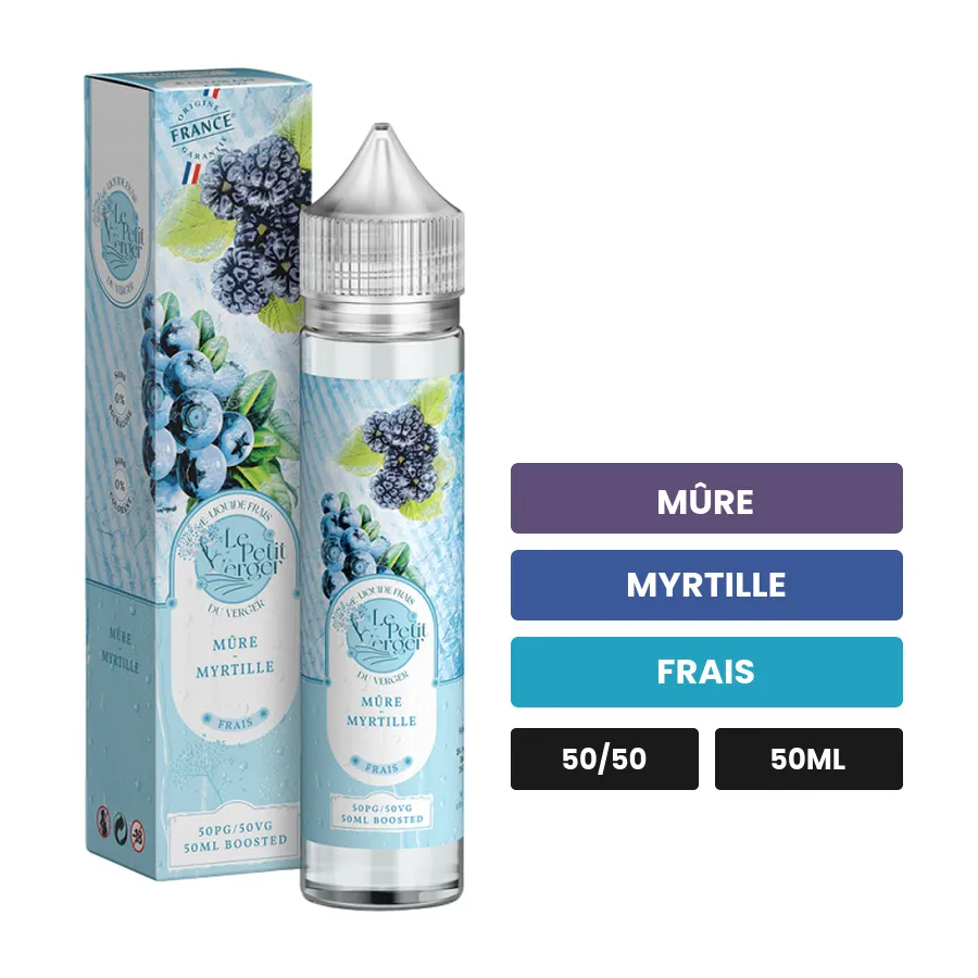 E-liquide Mûre Myrtille de Savourea, 50 ml, saveurs mûre, myrtille et frais.