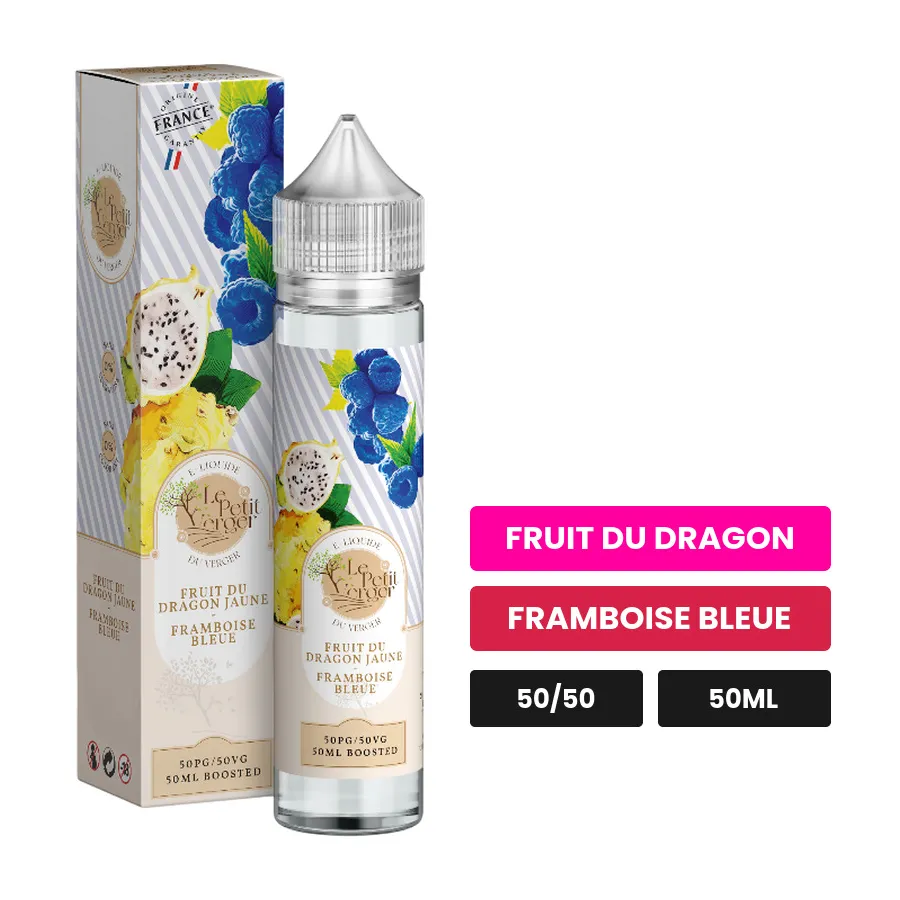 E-liquide Fruit Du Dragon Jaune Framboise Bleue de Savourea, 50 ml, saveurs fruit du dragon et framboise bleue.