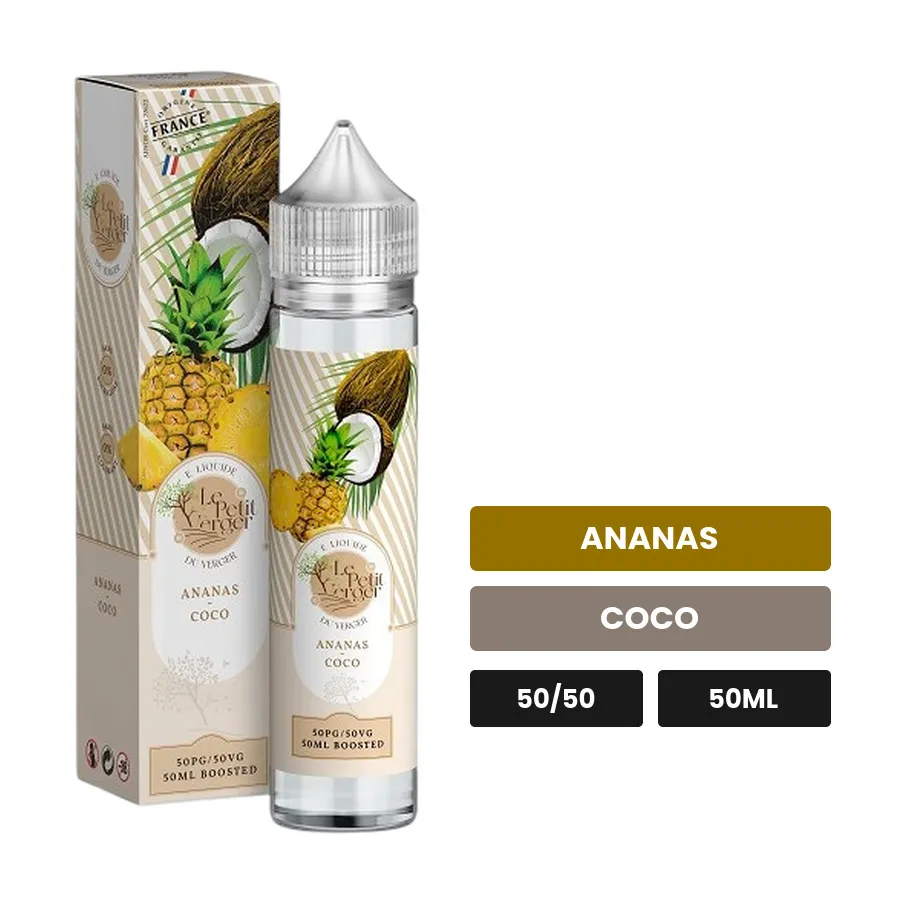 E-liquide Ananas Coco de Savourea, 50 ml, saveurs ananas et coco.