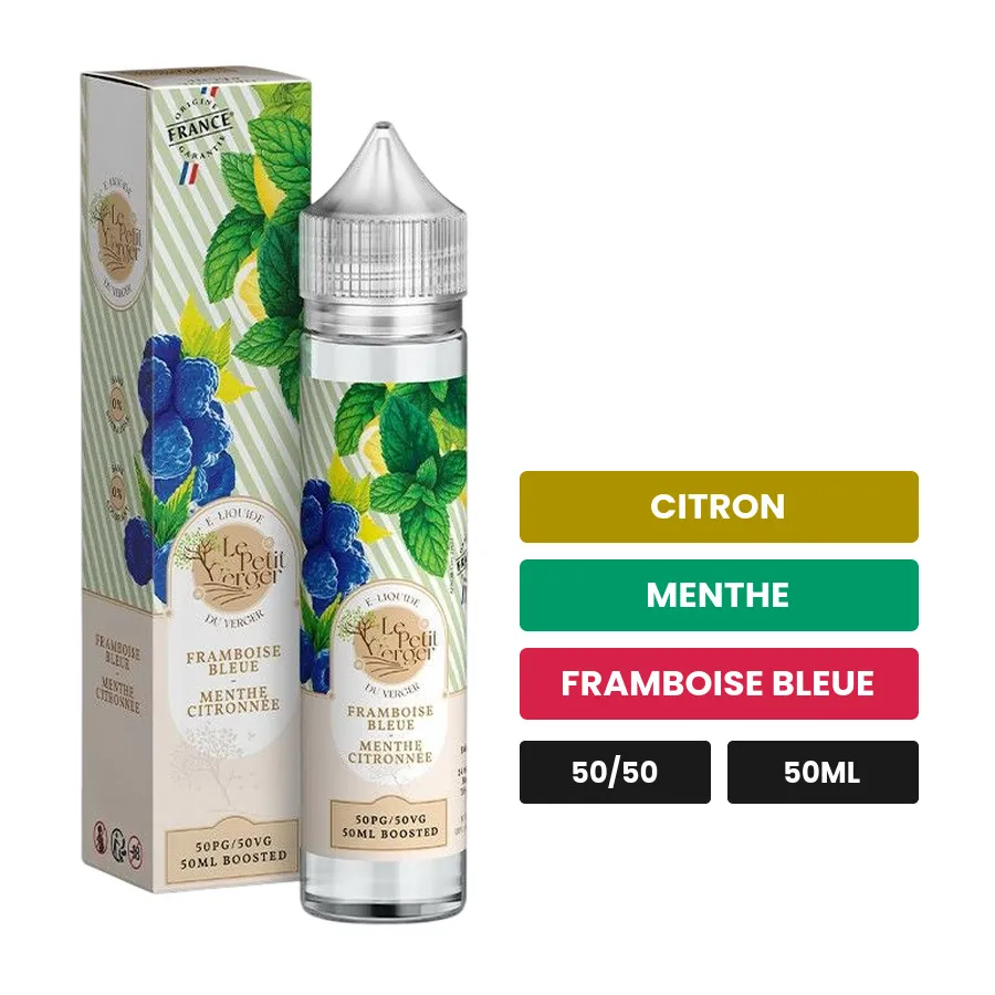 E-liquide Framboise Bleue Menthe Citronnée de Savourea, 50 ml, saveurs citron, menthe et framboise bleue.