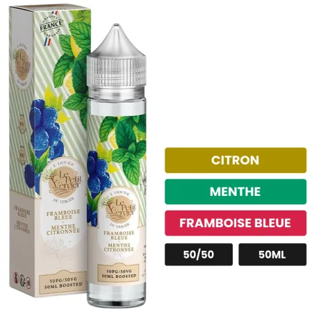 E-liquide Framboise Bleue Menthe Citronnée de Savourea, 50 ml, saveurs citron, menthe et framboise bleue.