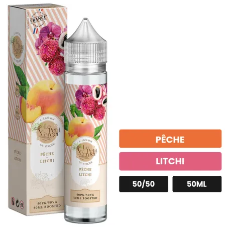 E-liquide Peche Litchi de Savourea, 50 ml, saveurs pêche et litchi.