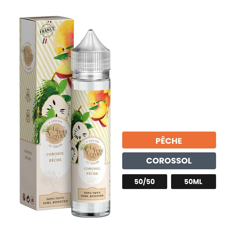E-liquide Corossol Pêche de Savourea, 50 ml, saveurs pêche et corossol.