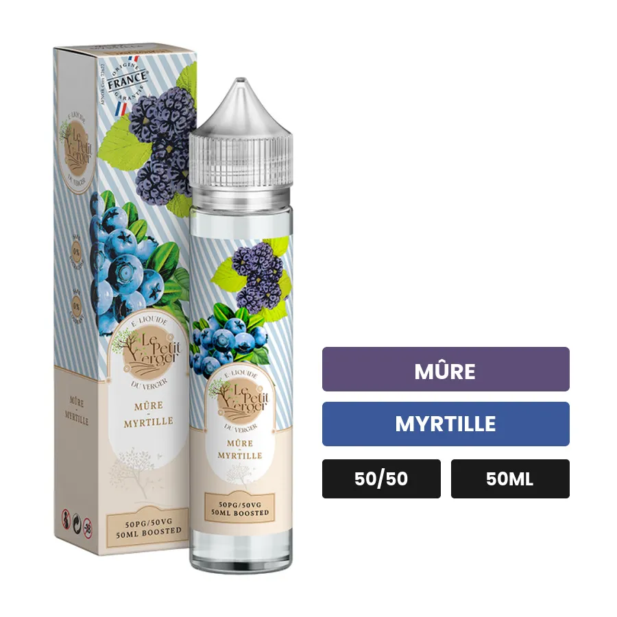 E-liquide Mure Myrtille de Savourea, 50 ml, saveurs mûre et myrtille.