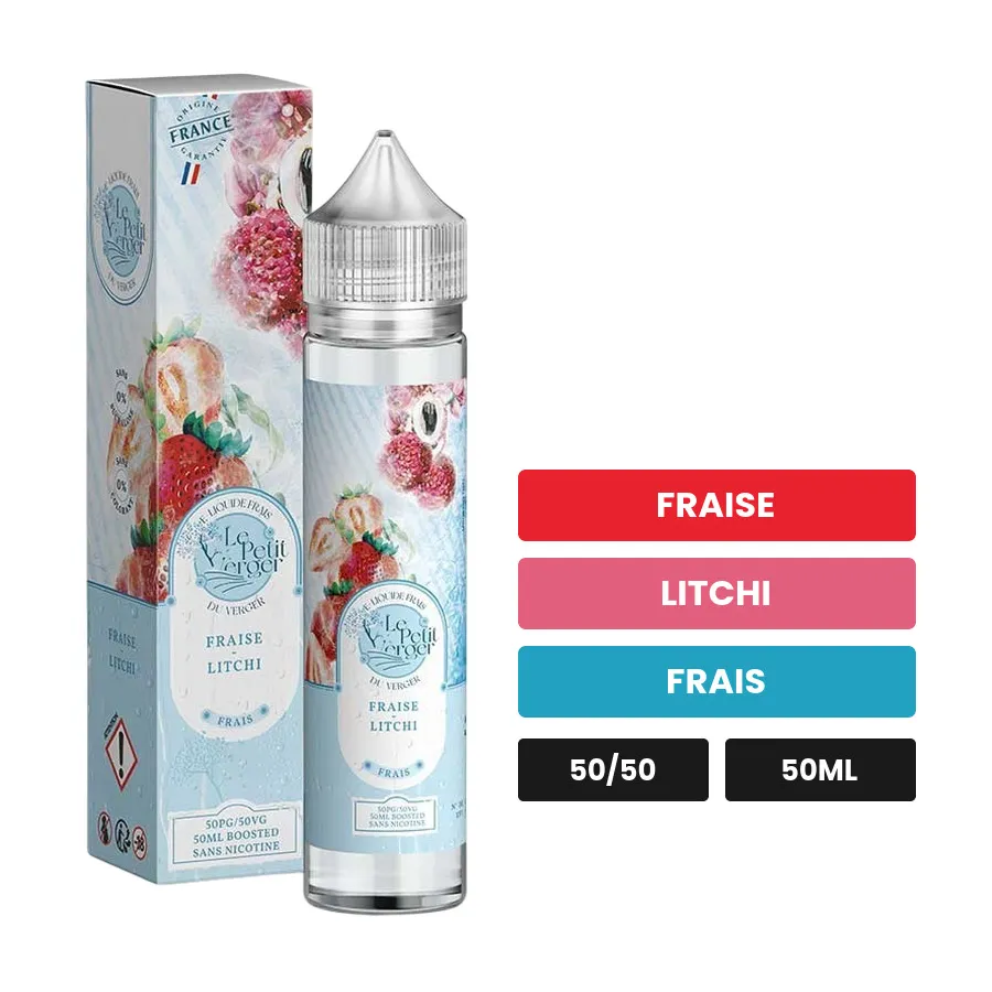 E-liquide Fraise Litchi de Savourea, 50 ml, saveurs fraise, litchi et frais.