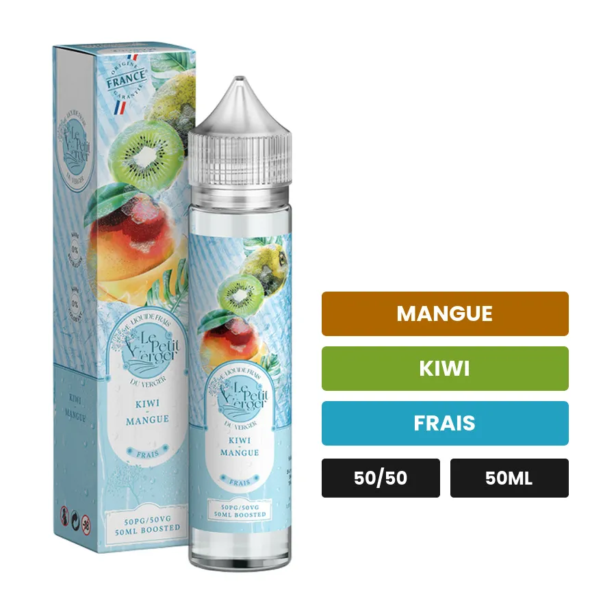 E-liquide Kiwi Mangue de Savourea, 50 ml, saveurs mangue, kiwi et frais.