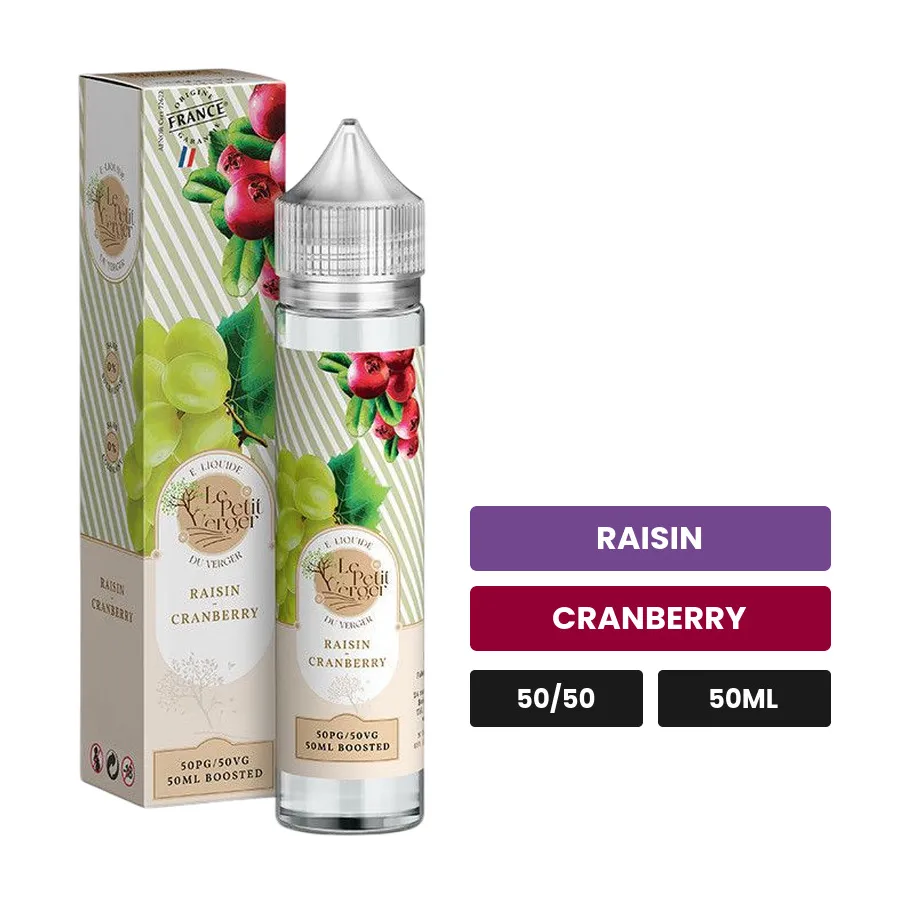 E-liquide Raisin Cranberry de Savourea, 50 ml, saveurs raisin et cranberry.