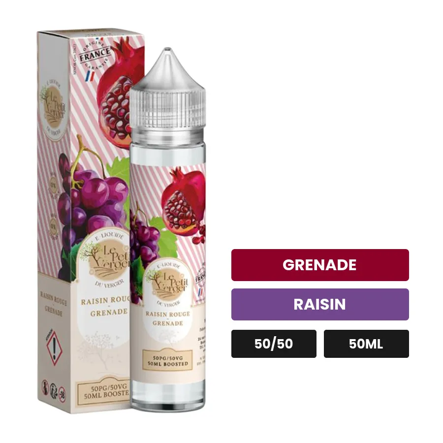 E-liquide Raisin Rouge Grenade de Savourea, 50 ml, saveurs grenade et raisin.