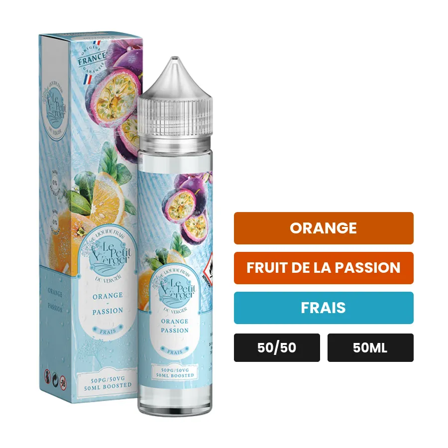 E-liquide Orange Passion de Savourea, 50 ml, saveurs orange, fruit de la passion et frais.