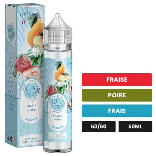 E-liquide Fraise Poire de Savourea, 50 ml, saveurs fraise, poire et frais.