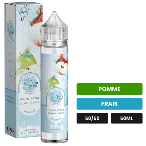 E-liquide Pomme Rouge Pomme Verte de Savourea, 50 ml, saveurs pomme et frais.