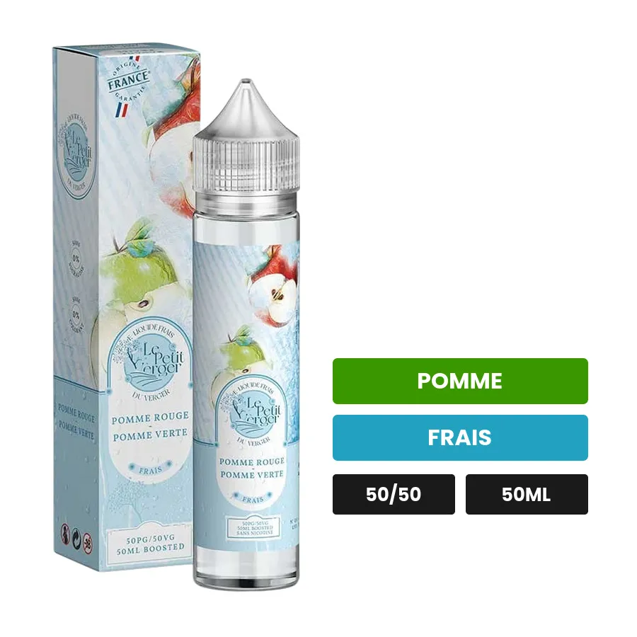 E-liquide Pomme Rouge Pomme Verte de Savourea, 50 ml, saveurs pomme et frais.