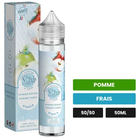 E-liquide Pomme Rouge Pomme Verte de Savourea, 50 ml, saveurs pomme et frais.