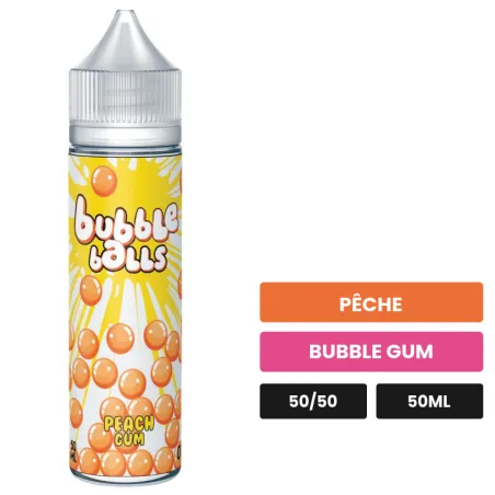 E-liquide Peach Gum de Bubble Balls, 50 ml, saveurs pêche et bubble gum.