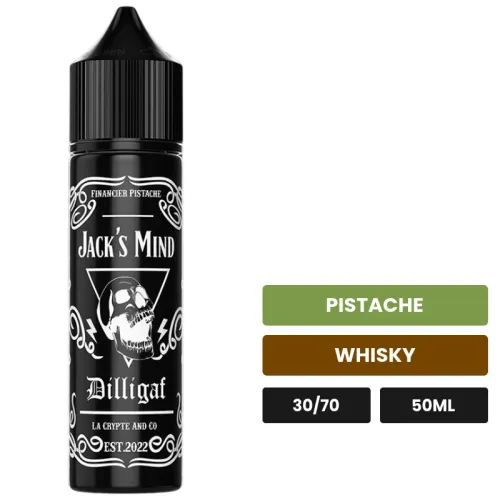E-liquide Jack'S Mind de Dilligaf, 50 ml, saveurs pistache et whisky.