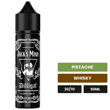 E-liquide Jack'S Mind de Dilligaf, 50 ml, saveurs pistache et whisky.