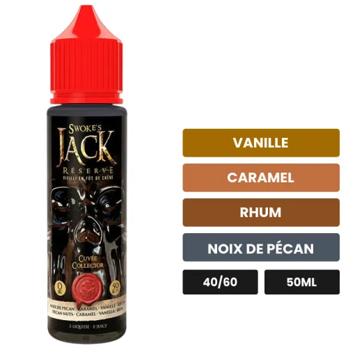 E-liquide Jack Réserve de Vape Party, 50 ml, saveurs vanille, caramel, rhum et 1 autre.