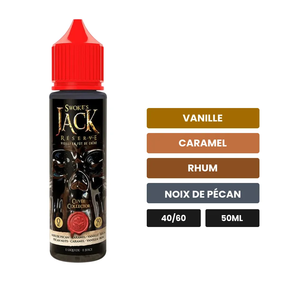 E-liquide Jack Réserve de Vape Party, 50 ml, saveurs vanille, caramel, rhum et 1 autre.
