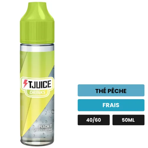 E-liquide T-Juice Drinks - Peach T, 50 ml, saveurs thé pêche et frais.
