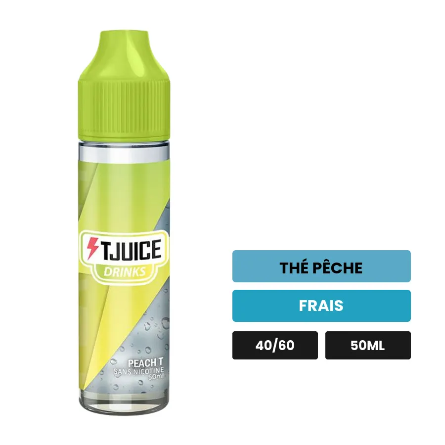 E-liquide T-Juice Drinks - Peach T, 50 ml, saveurs thé pêche et frais.