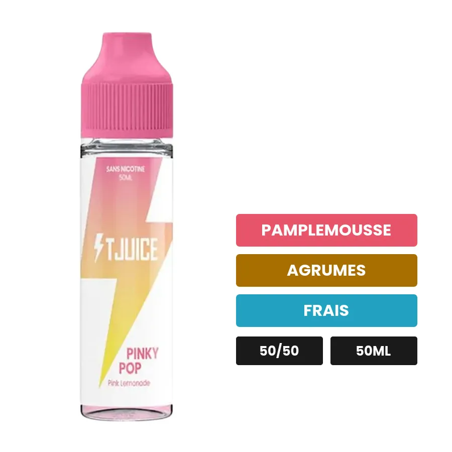 E-liquide Pinky Pop de T-Juice, 50 ml, saveurs pamplemousse, agrumes et frais.