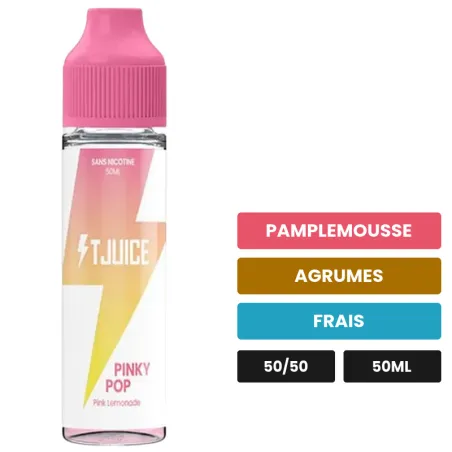 E-liquide Pinky Pop de T-Juice, 50 ml, saveurs pamplemousse, agrumes et frais.