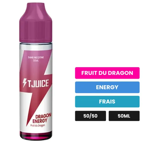 E-liquide Dragon Energy de T-Juice, 50 ml, saveurs fruit du dragon, energy et frais.