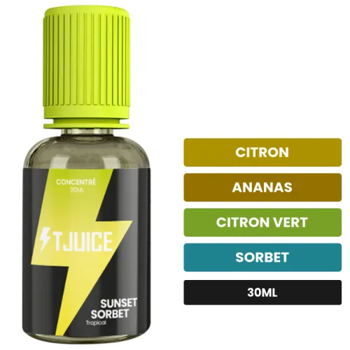 Arome concentre Sunset Sorbet de T-Juice, 30 ml, saveurs citron, ananas, citron vert et 2 autres.
