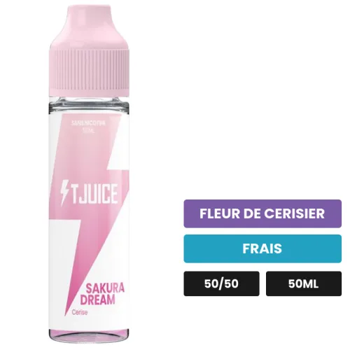 E-liquide Sakura Dream de T-Juice, 50 ml, saveurs fleur de cerisier et frais.