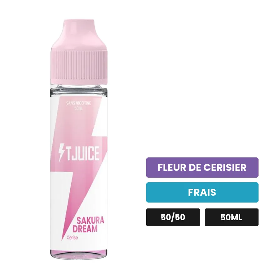 E-liquide Sakura Dream de T-Juice, 50 ml, saveurs fleur de cerisier et frais.