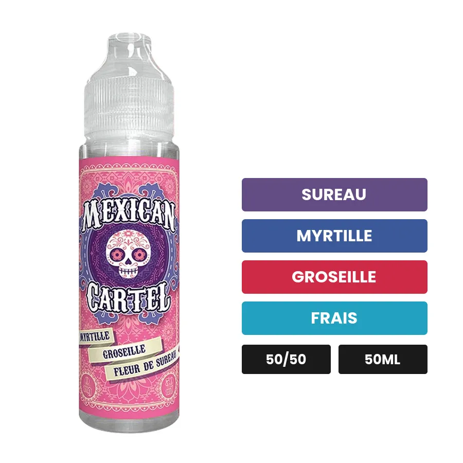 E-liquide Myrtille Groseille Fleur De Sureau de Mexican Cartel, 50 ml, saveurs sureau, myrtille, groseille et 1 autre.
