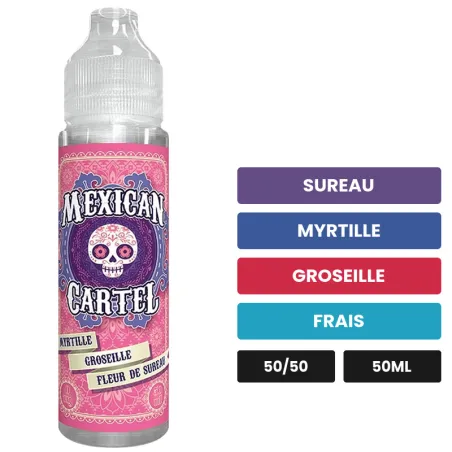 E-liquide Myrtille Groseille Fleur De Sureau de Mexican Cartel, 50 ml, saveurs sureau, myrtille, groseille et 1 autre.