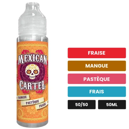E-liquide Mangue Pastèque Fraise de Mexican Cartel, 50 ml, saveurs fraise, mangue, pastèque et 1 autre.