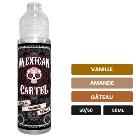 E-liquide Gateau Amandes Vanille de Mexican Cartel, 50 ml, saveurs vanille, amande et gâteau.