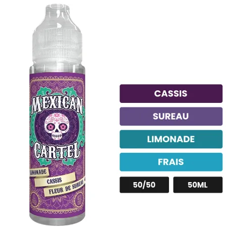 E-liquide Limonade Cassis Fleur De Sureau de Mexican Cartel, 50 ml, saveurs cassis, sureau, limonade et 1 autre.