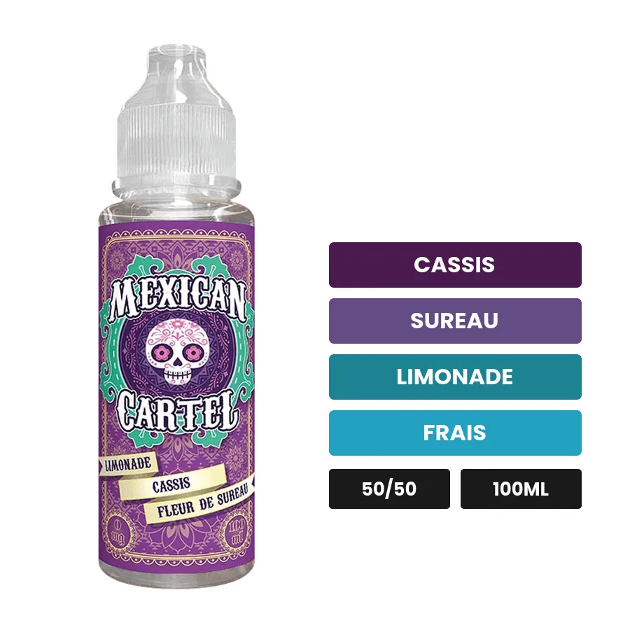 E-liquide Limonade Cassis Fleur de Sureau de Mexican Cartel, 100 ml, saveurs cassis, sureau, limonade et 1 autre.