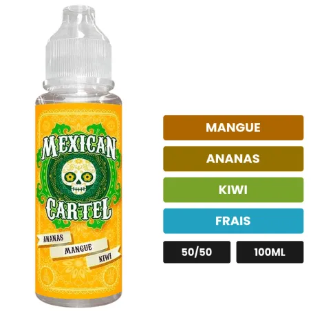 E-liquide Ananas Mangue Kiwi de Mexican Cartel, 100 ml, saveurs mangue, ananas, kiwi et 1 autre.