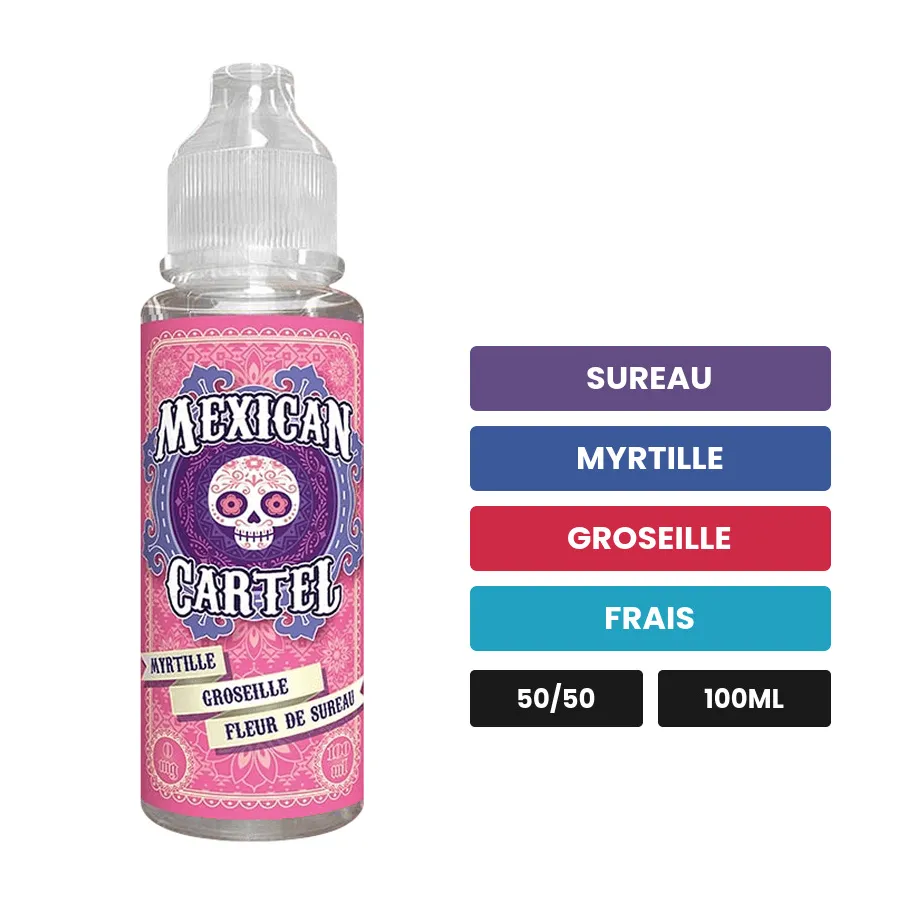 E-liquide Myrtille Groseille Fleur de Sureau de Mexican Cartel, 100 ml, saveurs sureau, myrtille, groseille et 1 autre.