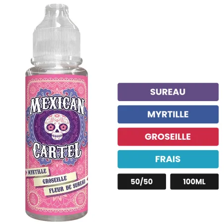 E-liquide Myrtille Groseille Fleur de Sureau de Mexican Cartel, 100 ml, saveurs sureau, myrtille, groseille et 1 autre.