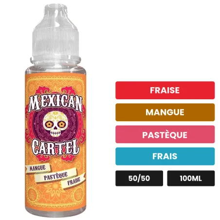E-liquide Mangue Pastèque Fraise de Mexican Cartel, 100 ml, saveurs fraise, mangue, pastèque et 1 autre.