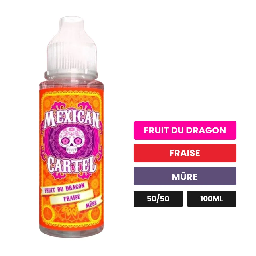E-liquide Fruit du Dragon Fraise Mûre de Mexican Cartel, 100 ml, saveurs fruit du dragon, fraise et mûre.
