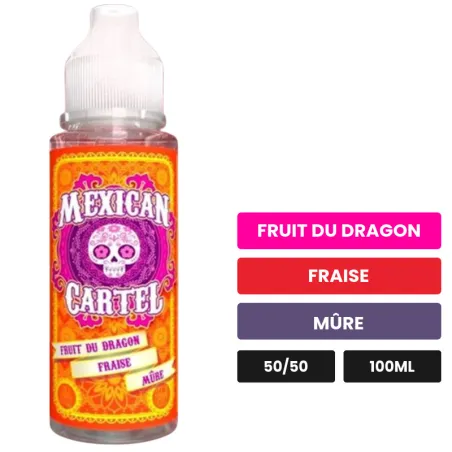 E-liquide Fruit du Dragon Fraise Mûre de Mexican Cartel, 100 ml, saveurs fruit du dragon, fraise et mûre.